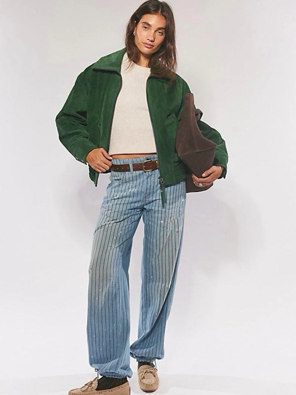 NWT Free People We The Free Desert Moon Green Grove Suede Bomber Jacket